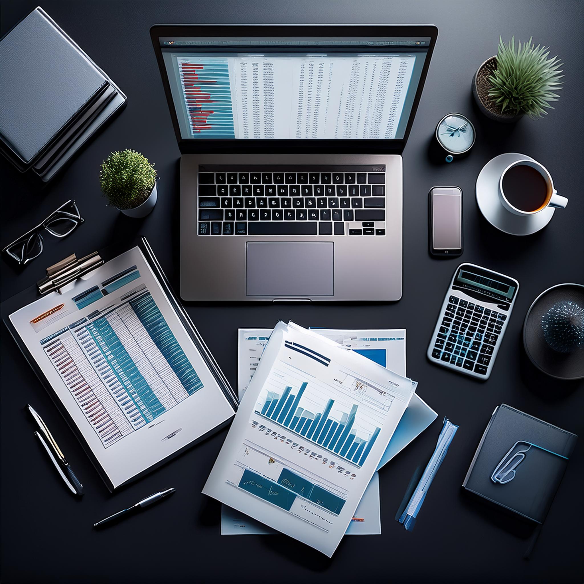 Steuerberatung Besprechungstisch mit Laptop und Akten