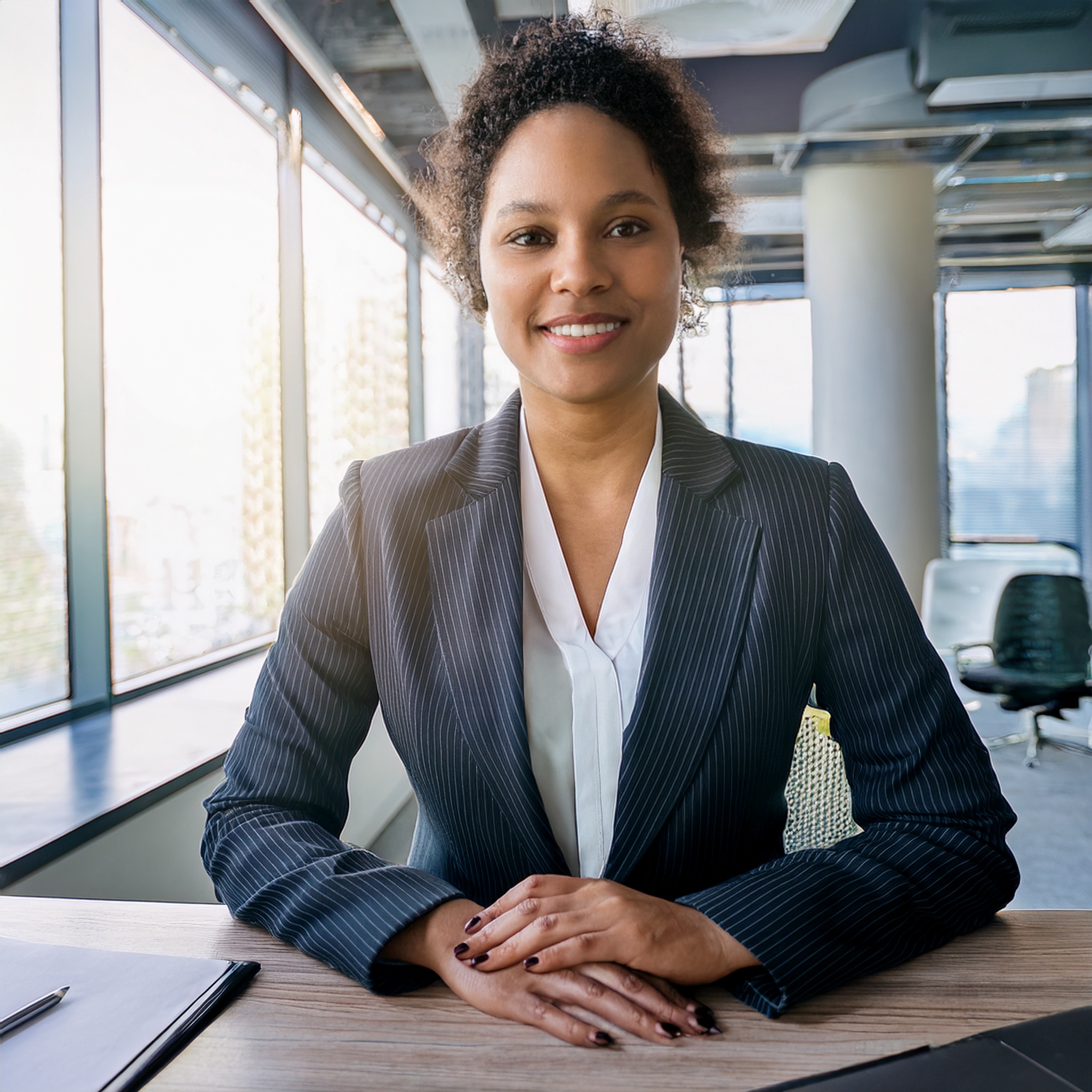 freundliche Person, Frau, Bürohintergrund